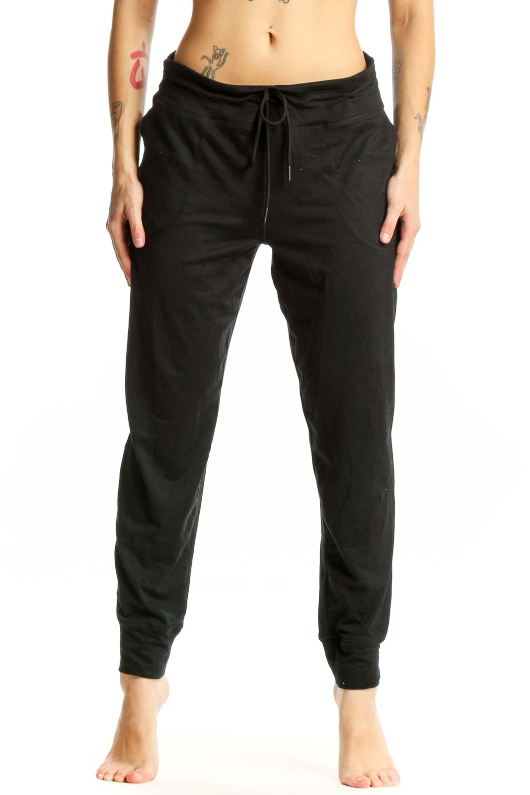 Black Jogger Pants with Drawstring Waist Front