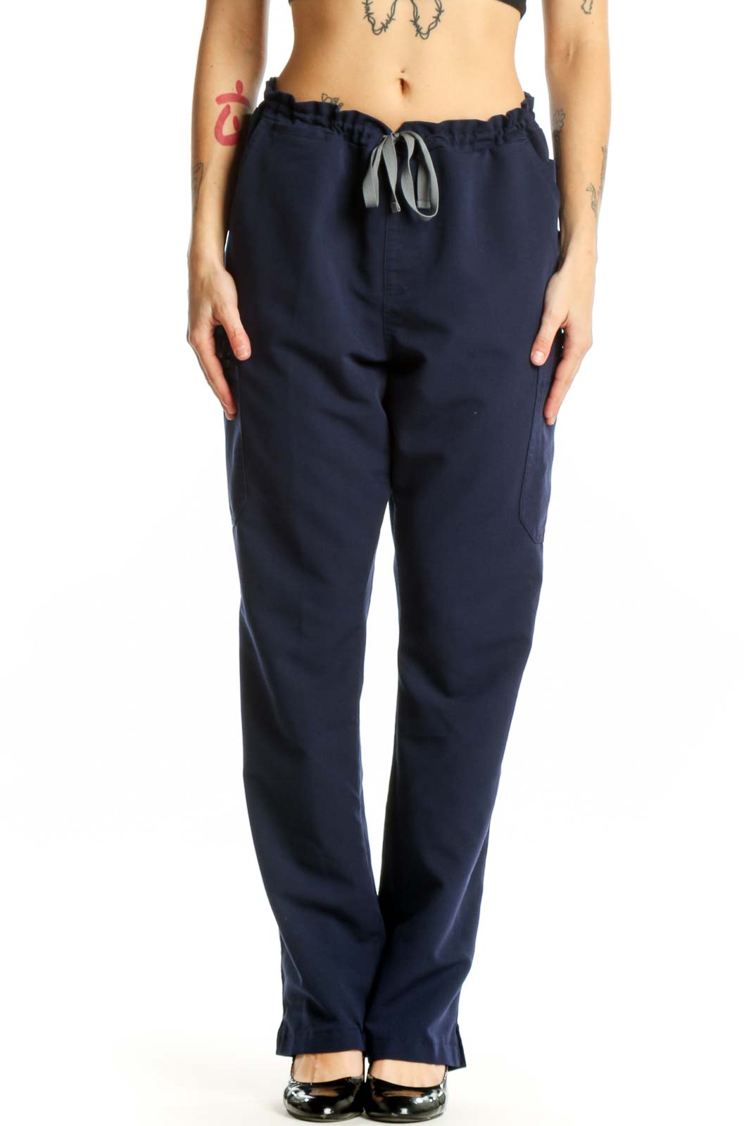 Navy Drawstring Scrub Pants with Pockets Front