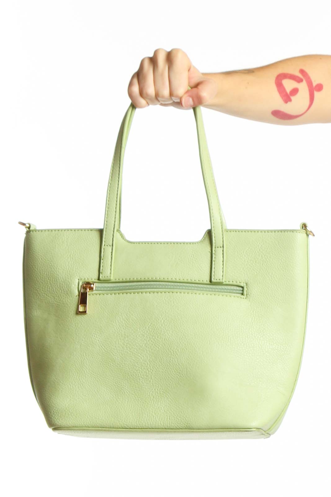 Green Leather Satchel Tote Bag Front