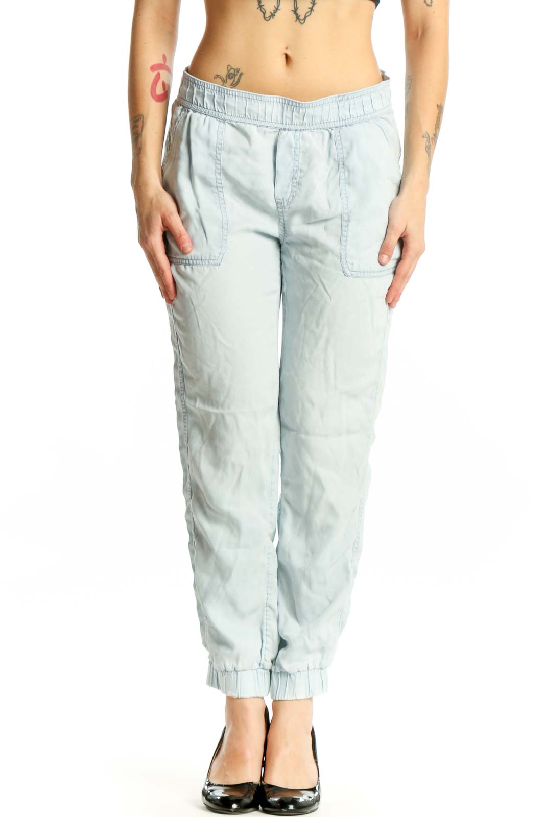 Light Blue Tencel Cargo Jogger Pants Front