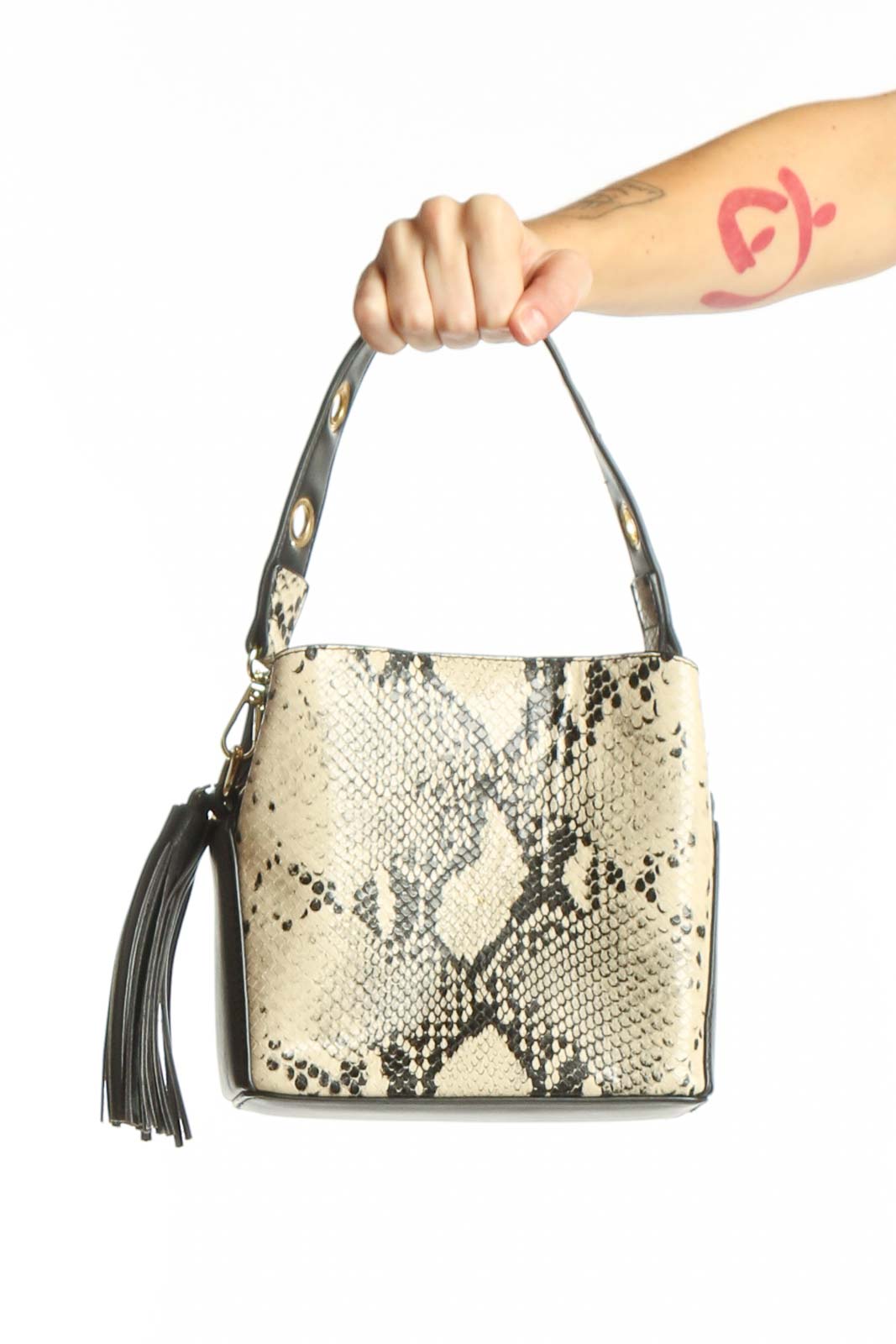 Cream Python Print Crossbody Bag Front