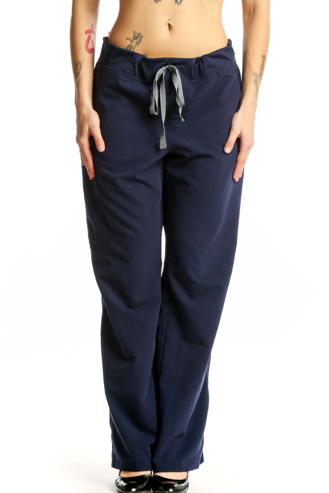 Navy Drawstring Jogger Pants Front