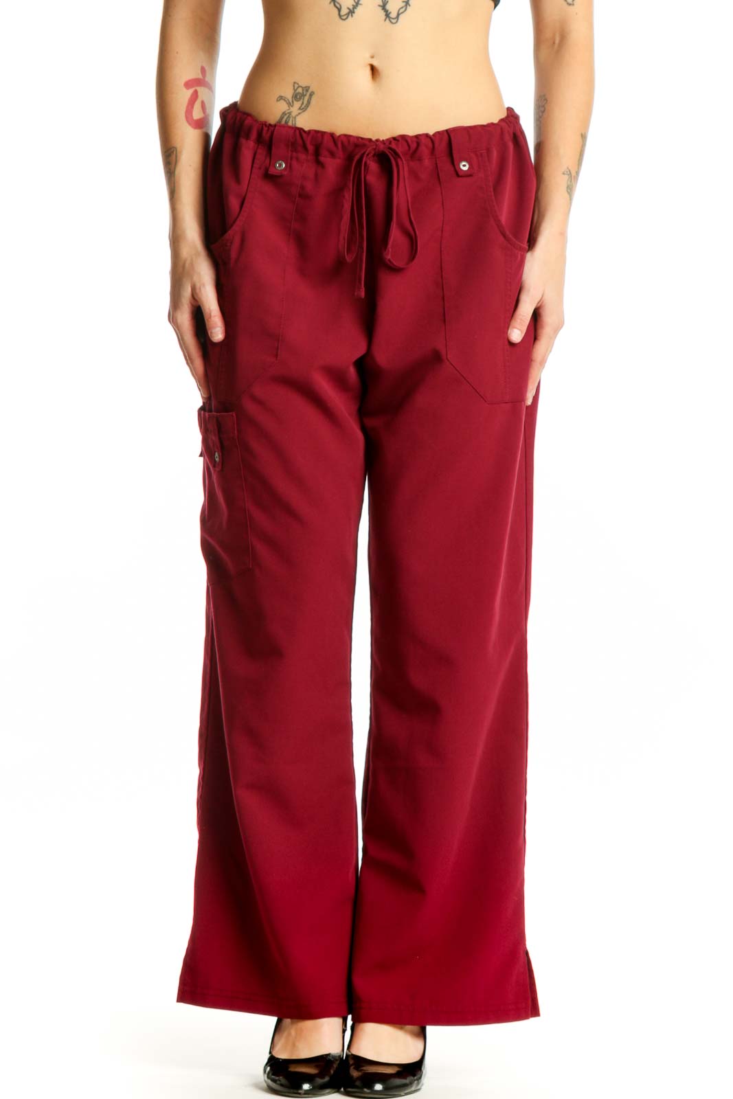 Burgundy Cargo Pants with Drawstring Waist Front