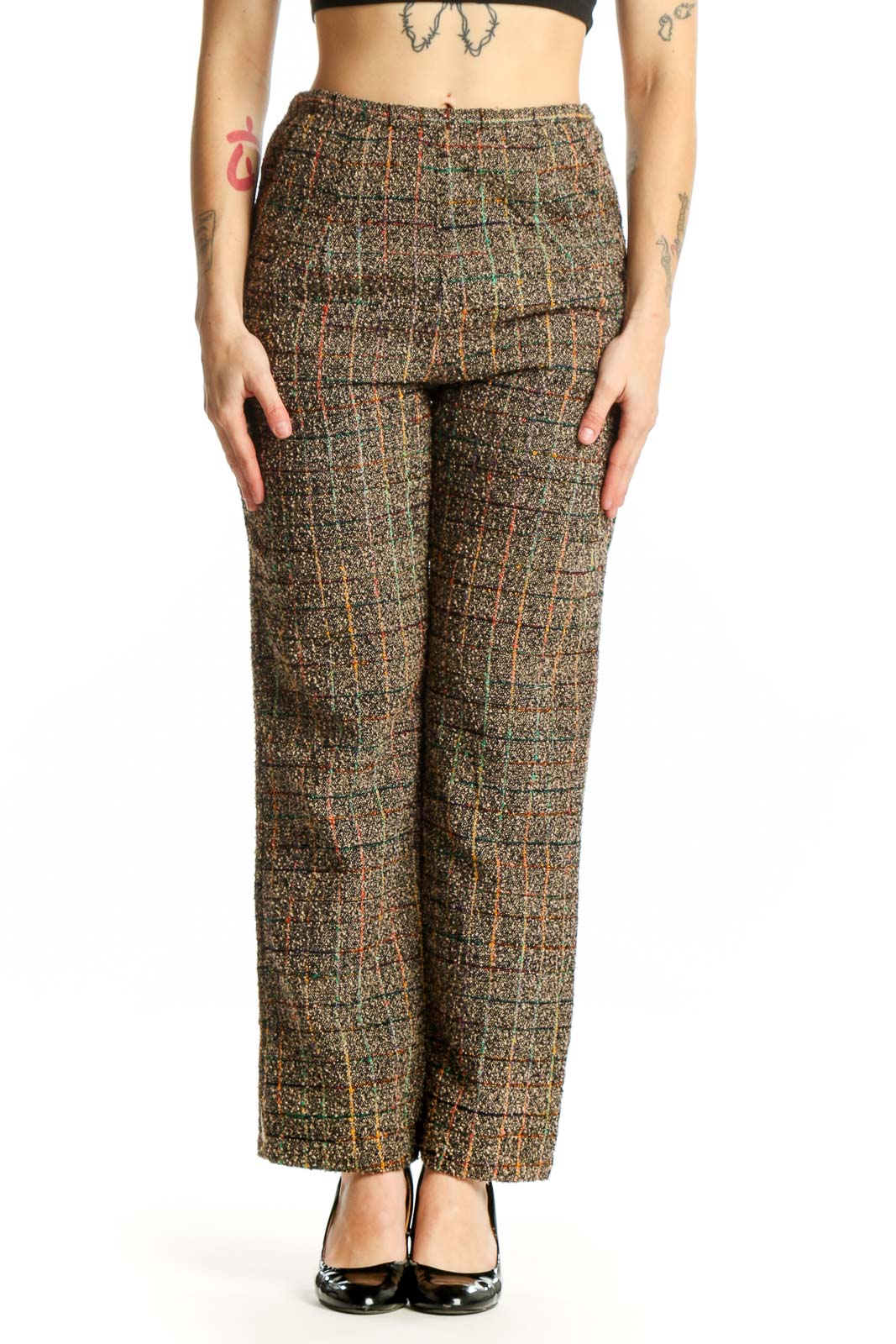 Multicolor Tweed Rayon Pants Front