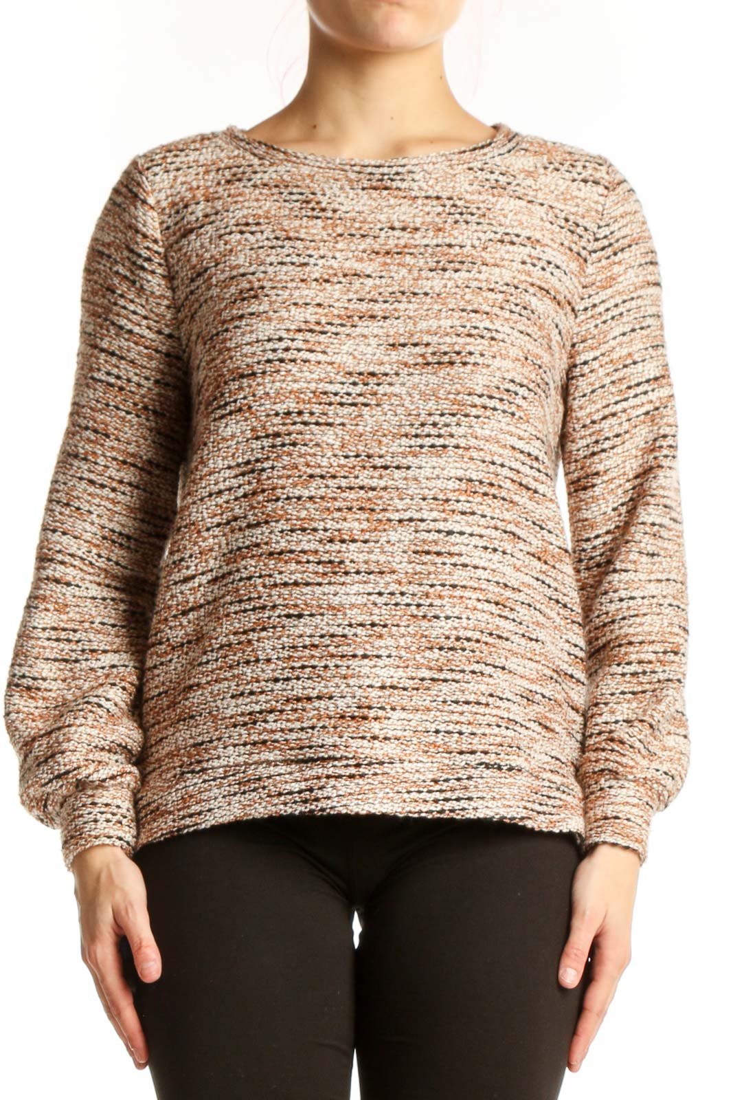 Beige Textured Knit Pullover Sweater Front