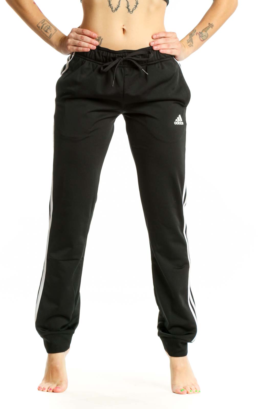 Black Adidas Striped Jogger Pants Front