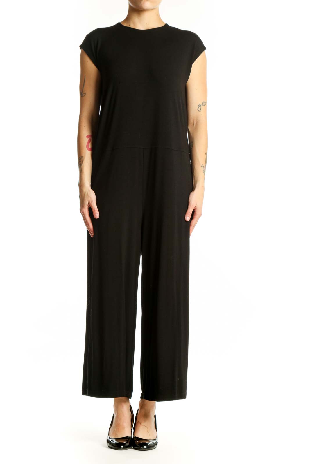 Black Tencel Spandex Jumpsuit XS Front