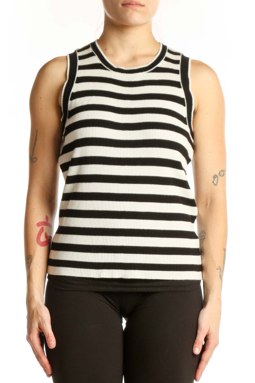 Black and White Striped Tank Top Front