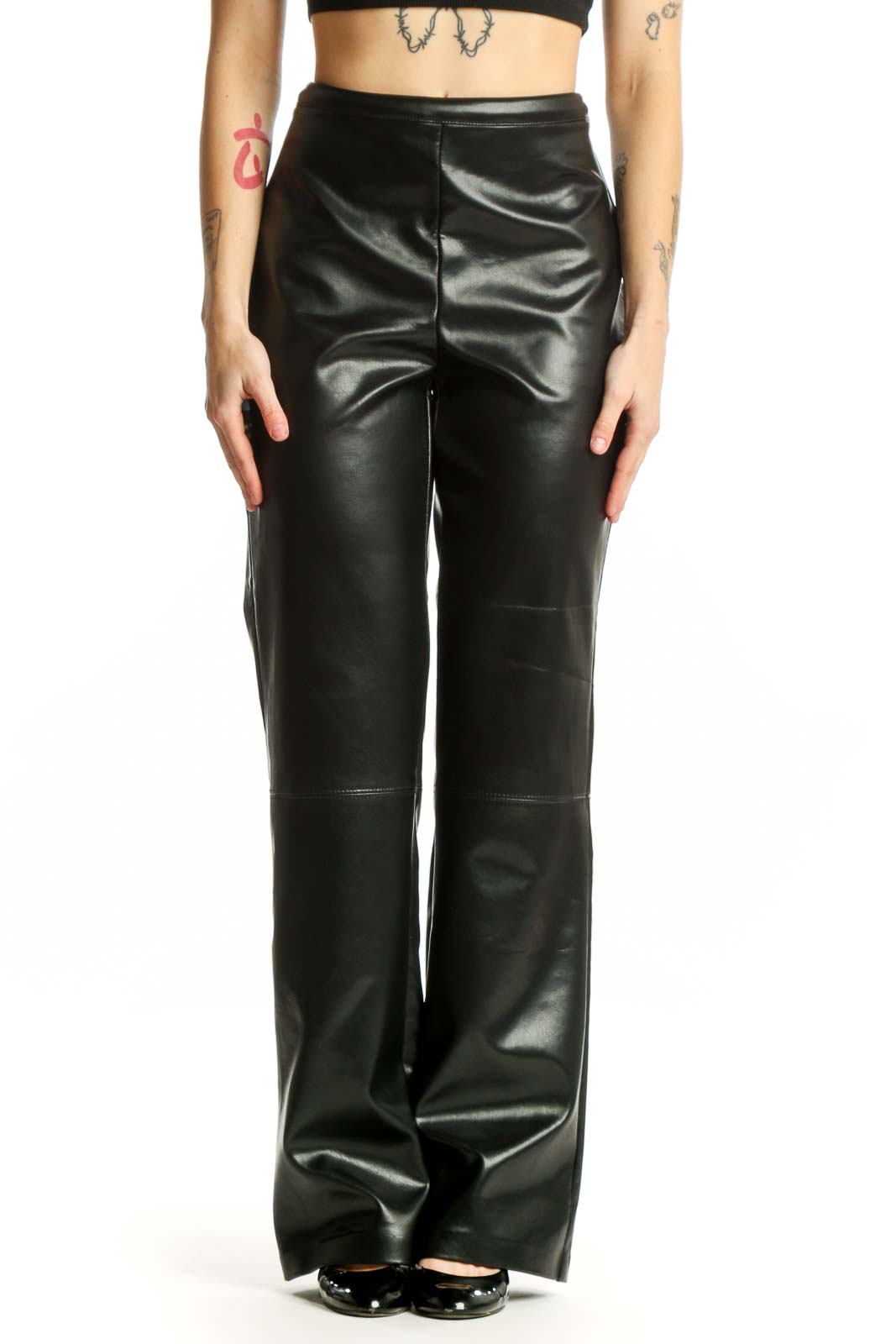 Black Faux Leather Pants Medium Front