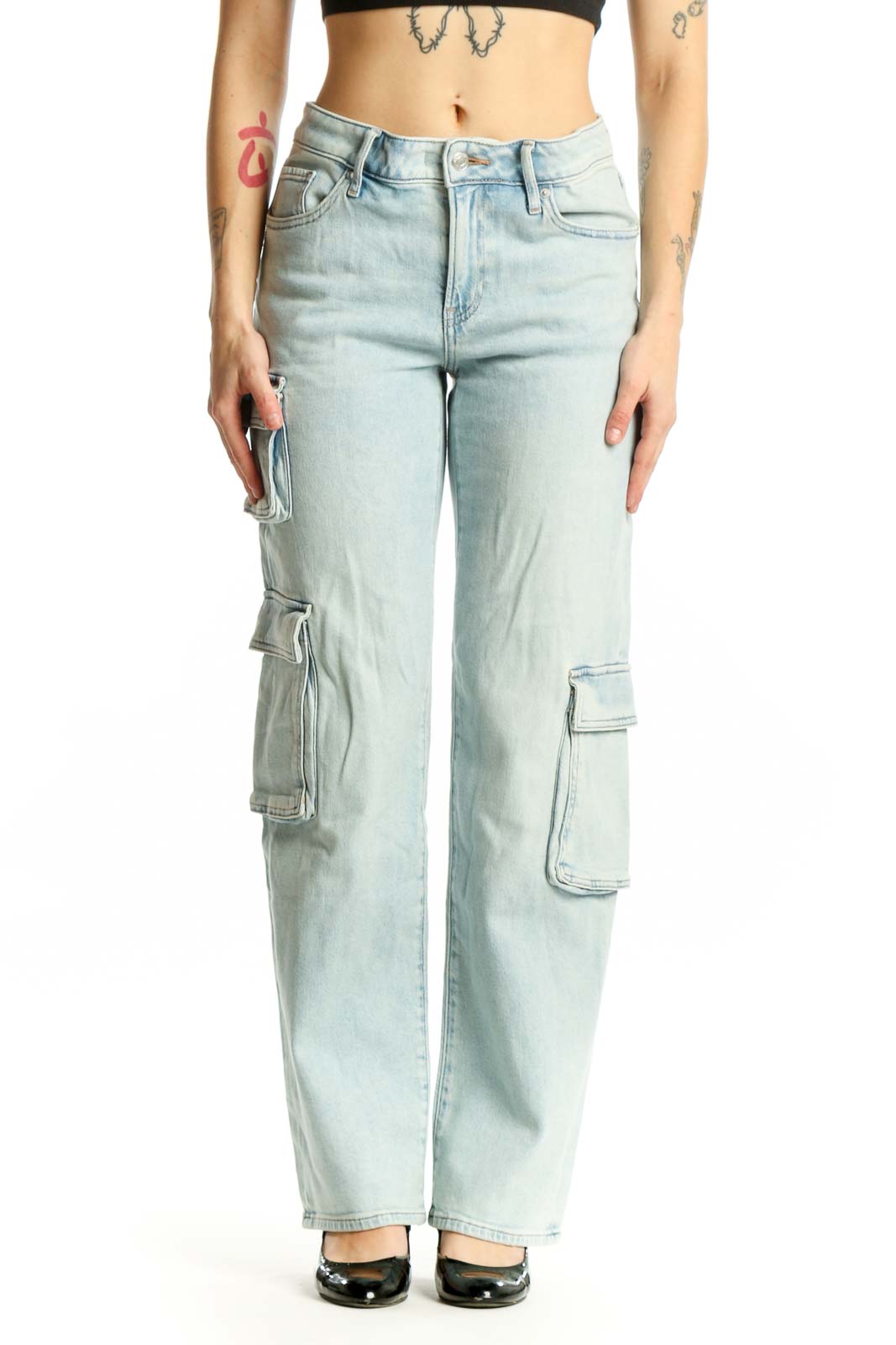 Light Blue Cargo Denim Jeans XS Front