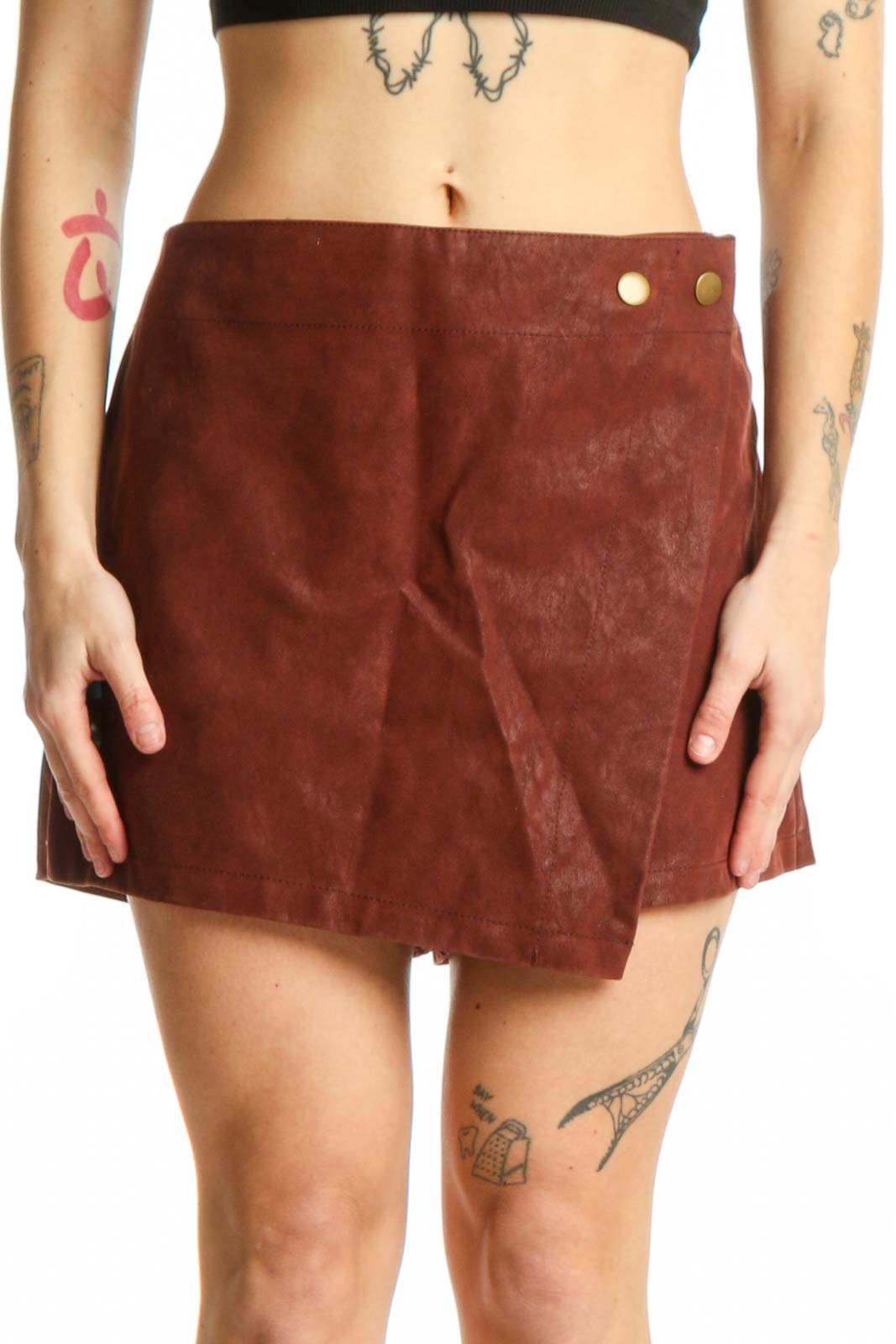 Burgundy Suede Mini Shorts Front