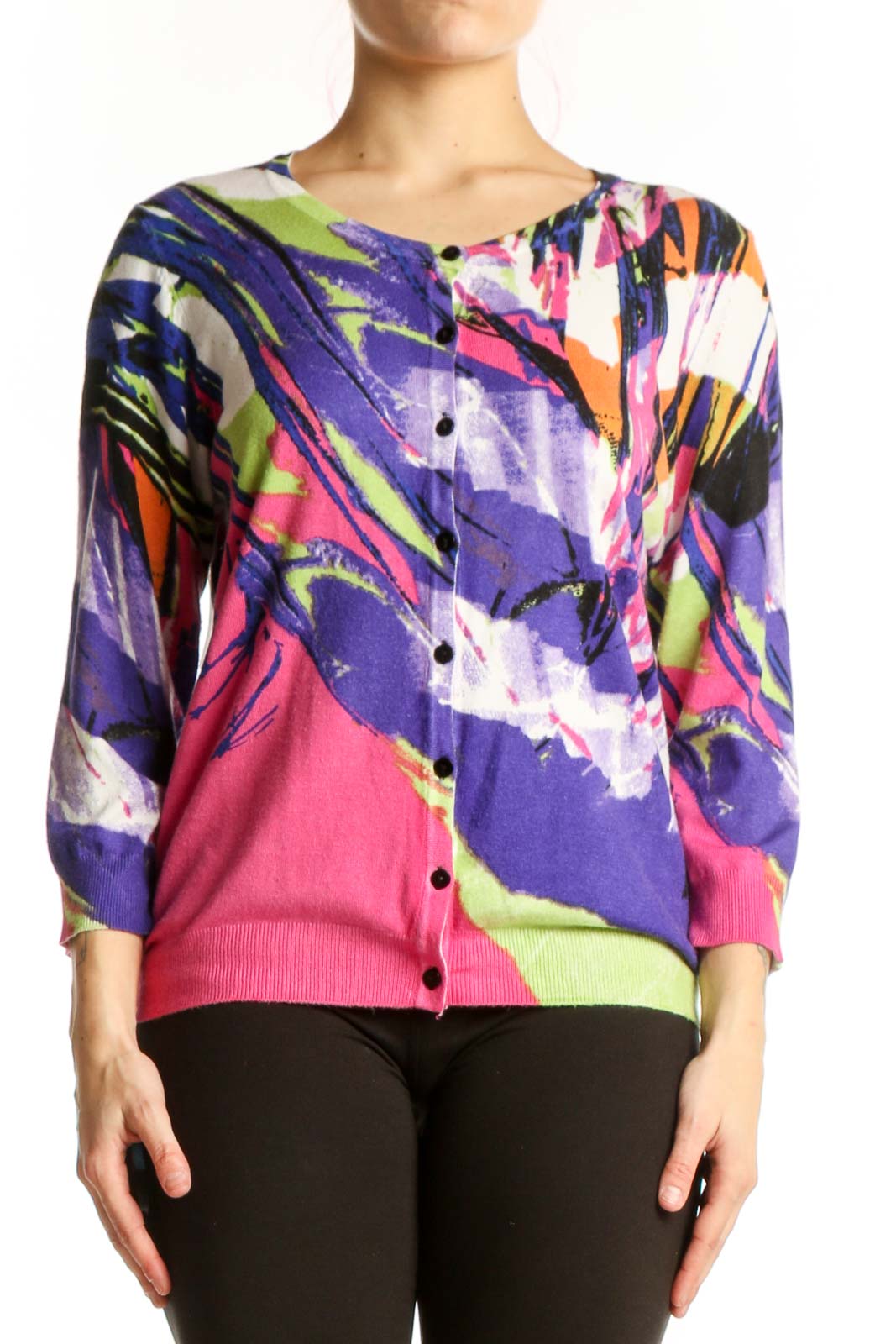 Multicolor Abstract Cardigan Top Front