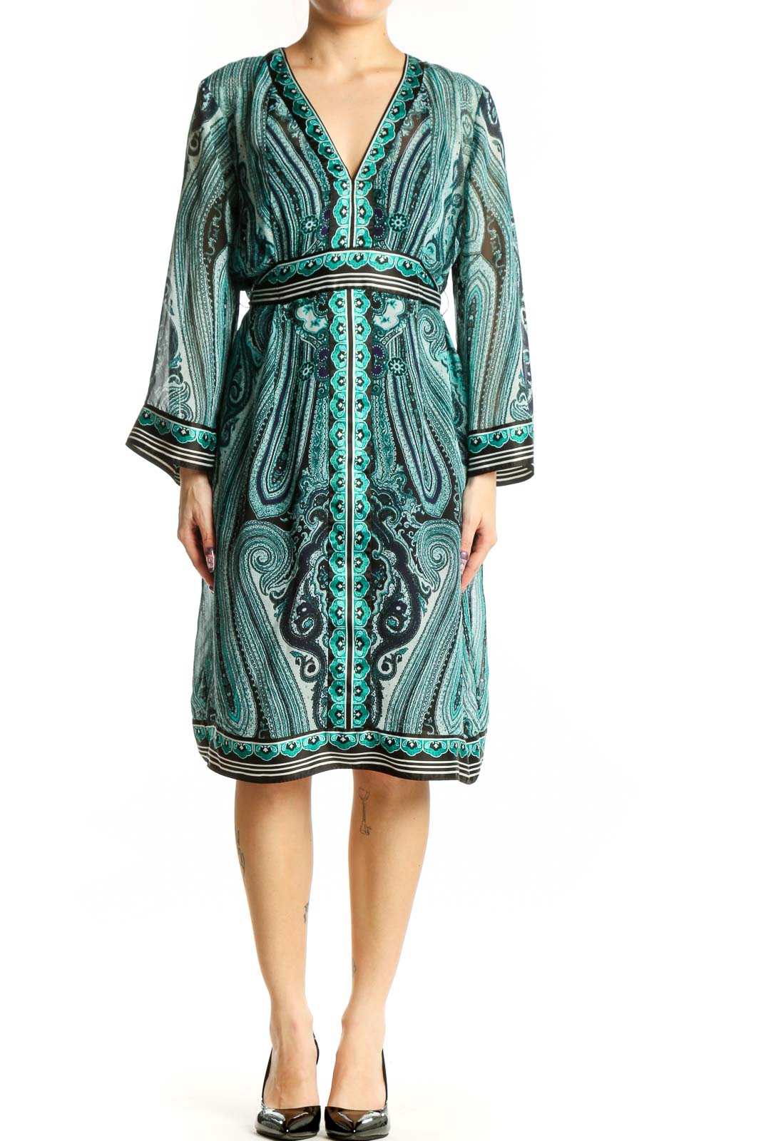 Teal Paisley Print Wrap Dress Front