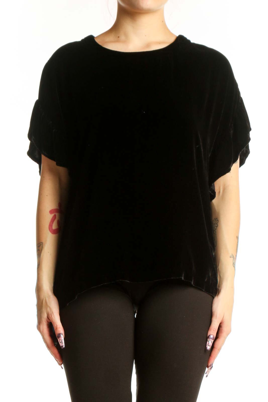 Black Velvet Short Sleeve Top Front