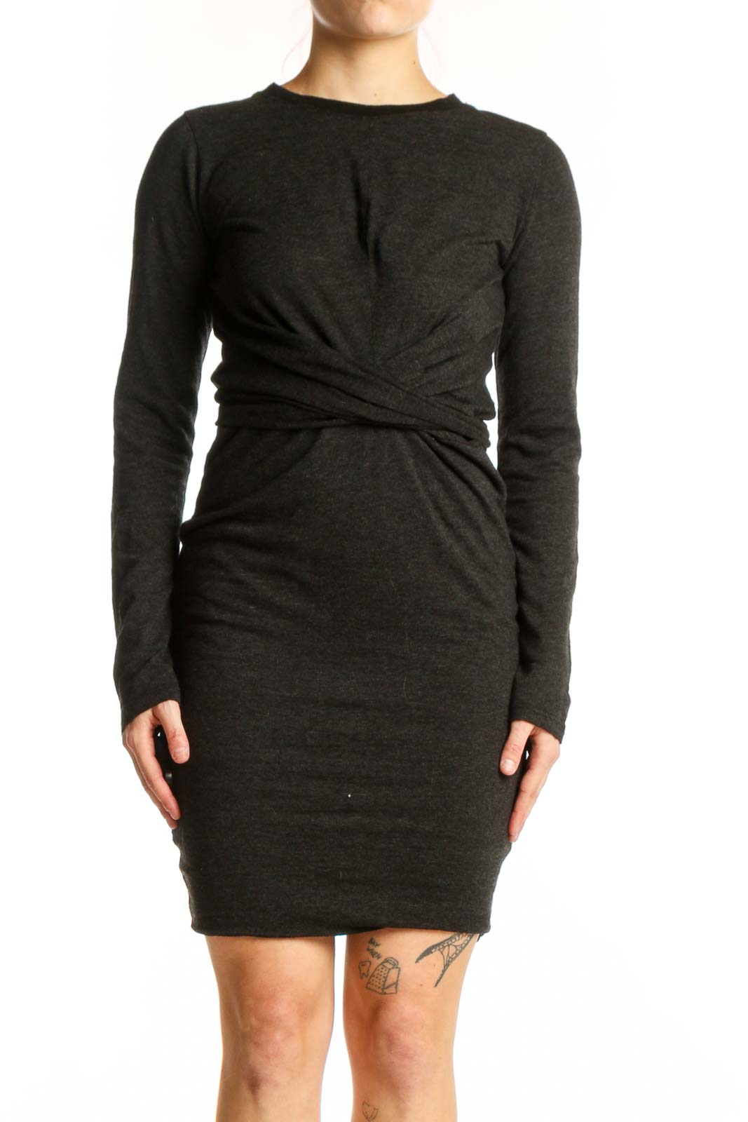 Charcoal Long Sleeve Wrap Dress Front