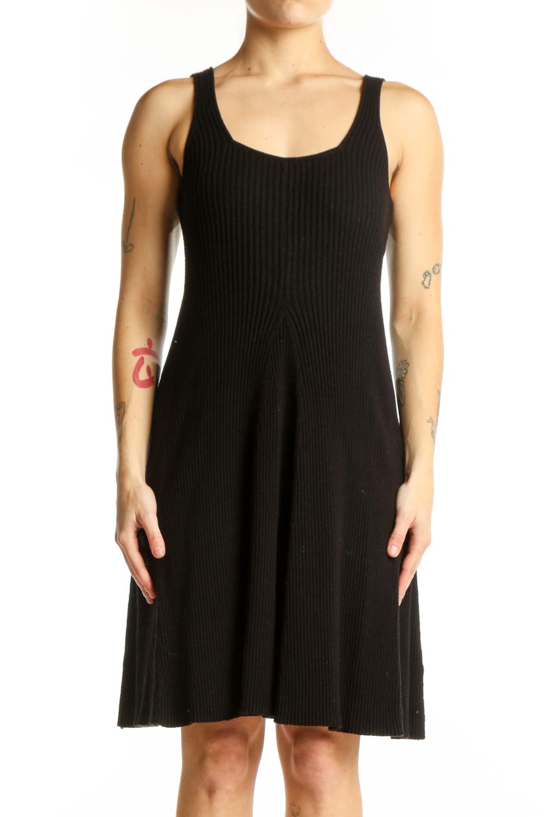 Black Ribbed Tank Dress Front