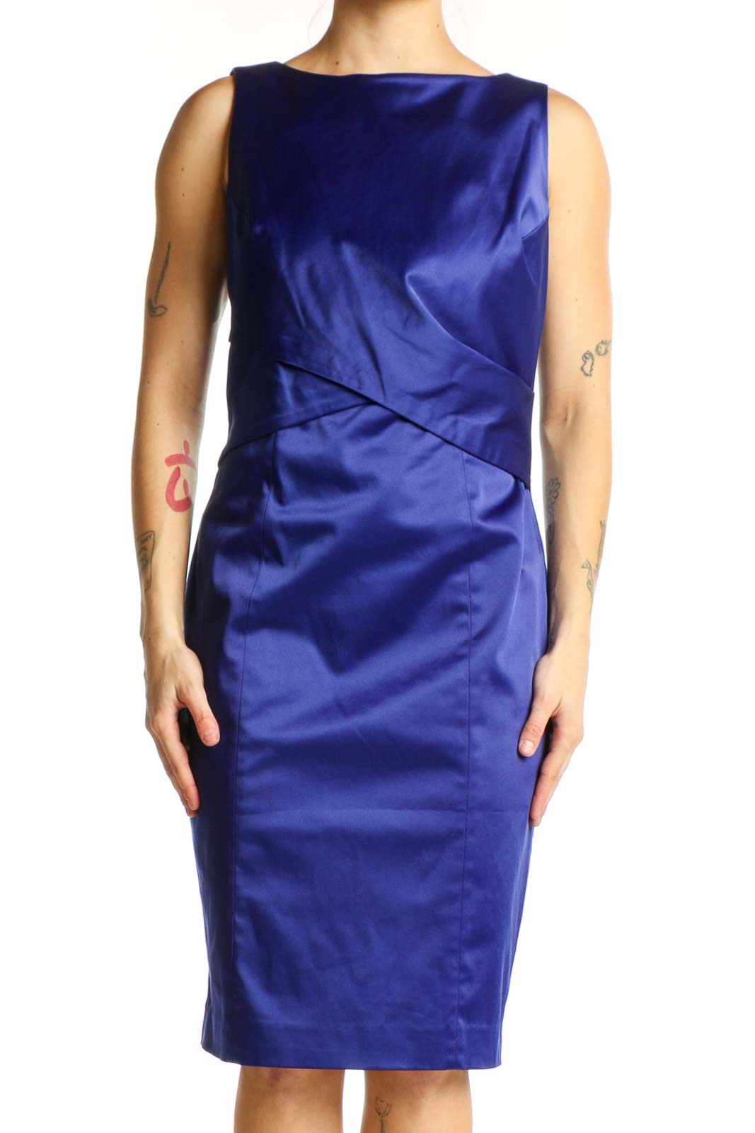 Navy Blue Sleeveless Sheath Dress Front
