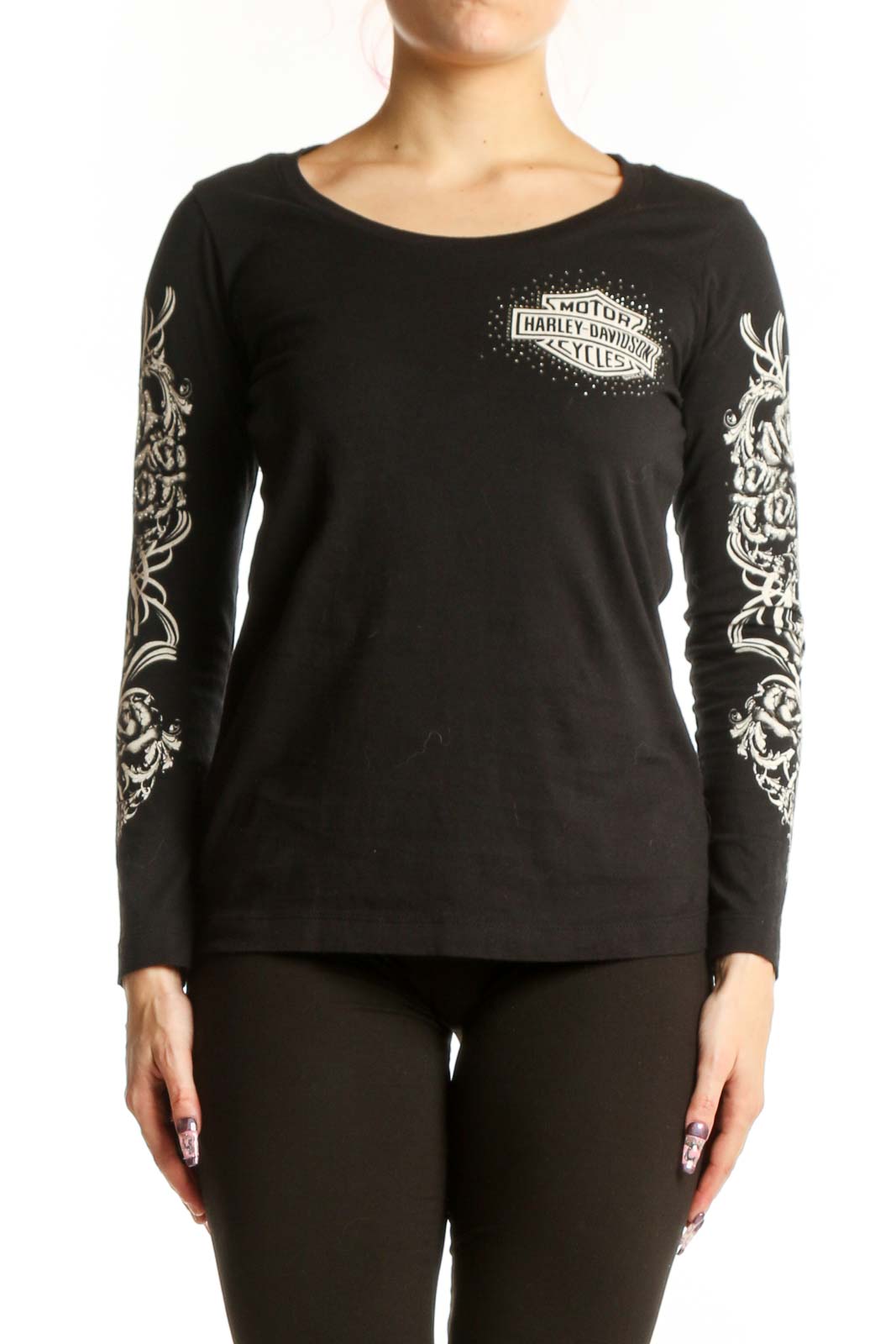 Black Harley Davidson Long Sleeve Graphic Tee Front