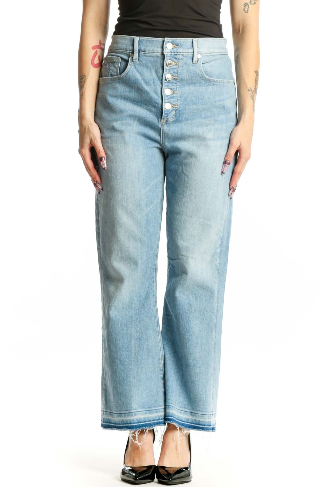 Light Blue High-Waisted Straight Leg Jeans Front