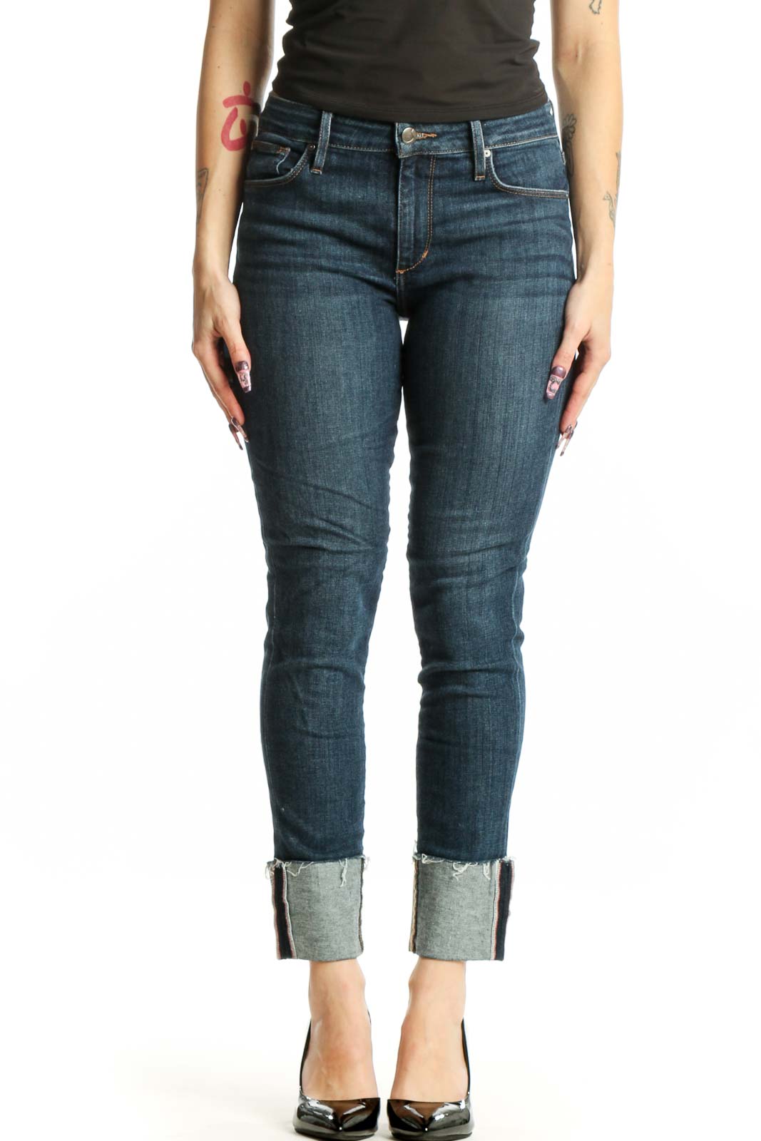 Blue Cropped Skinny Denim Jeans Front