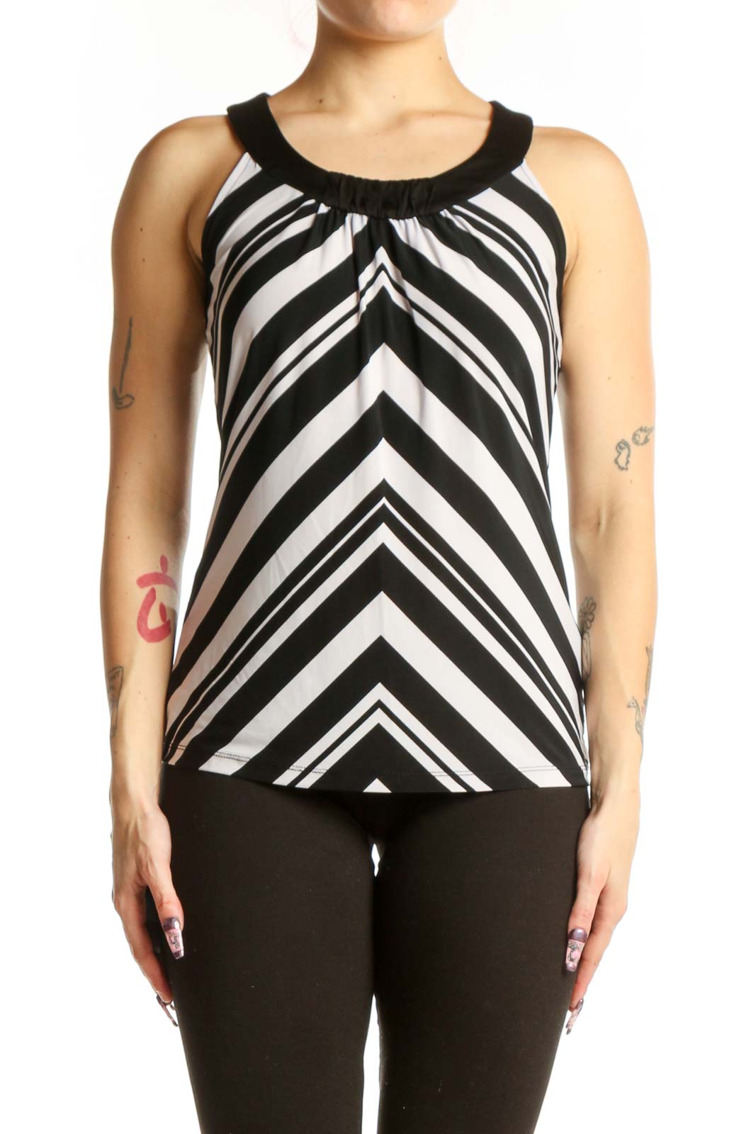 Black and White Striped Tank Top Front