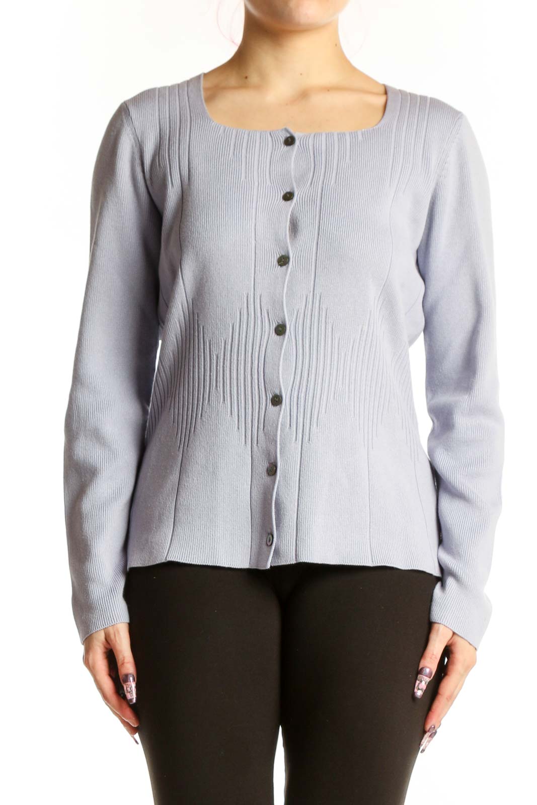 Lavender Cashmere Silk Button-Front Cardigan Front