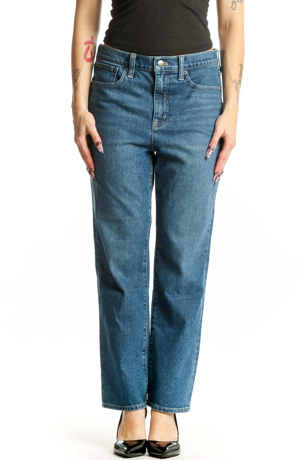 Blue Classic Straight Leg Denim Jeans Front
