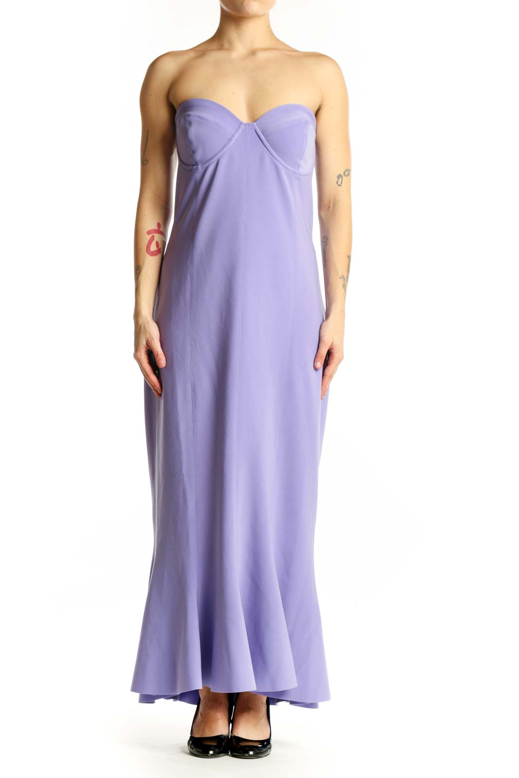 Purple Strapless Sweetheart Maxi Dress Front