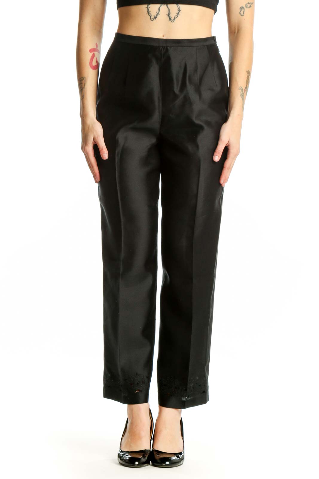Black Silk Polyester Dress Pants Front