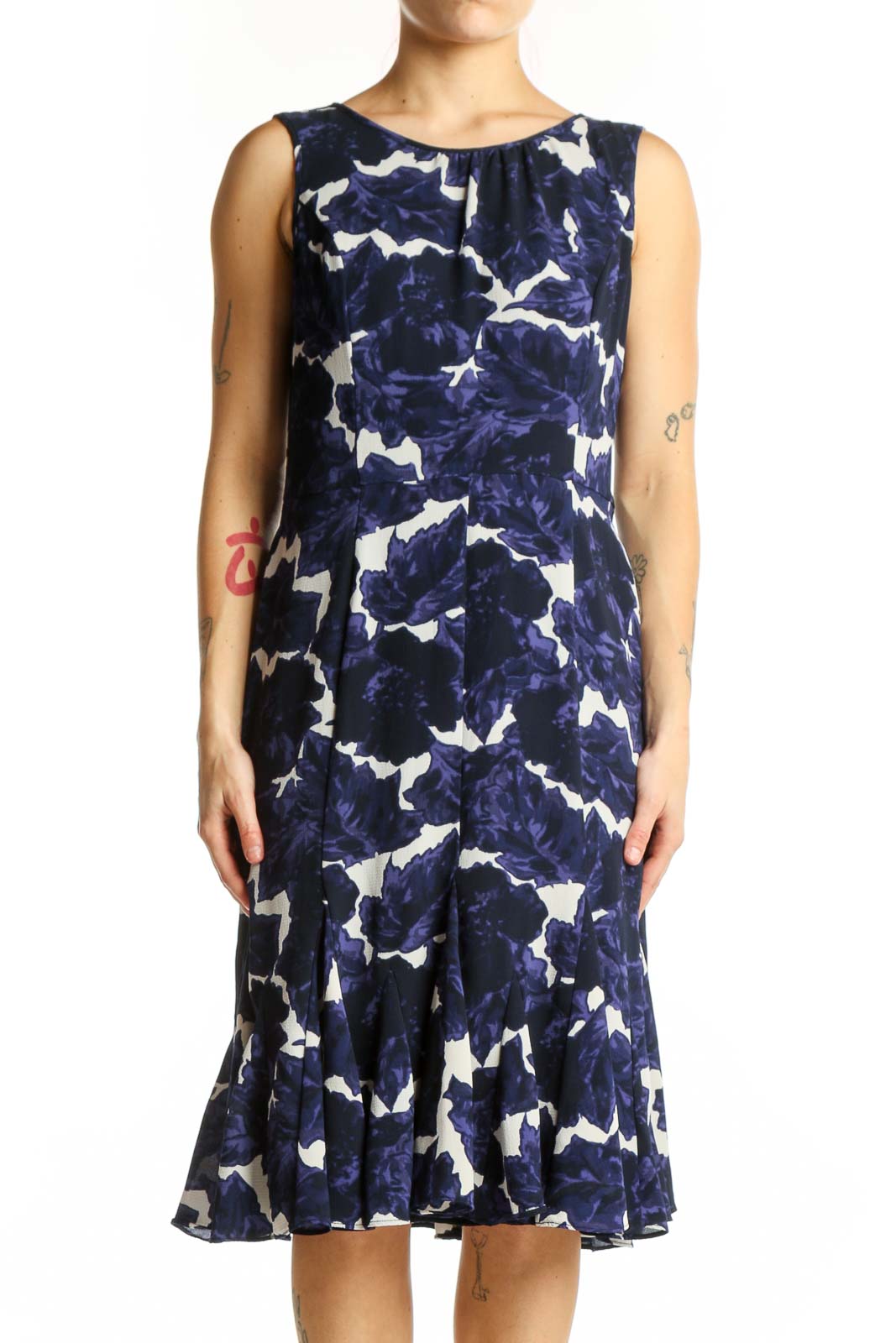 Navy Floral Print Midi Dress Front