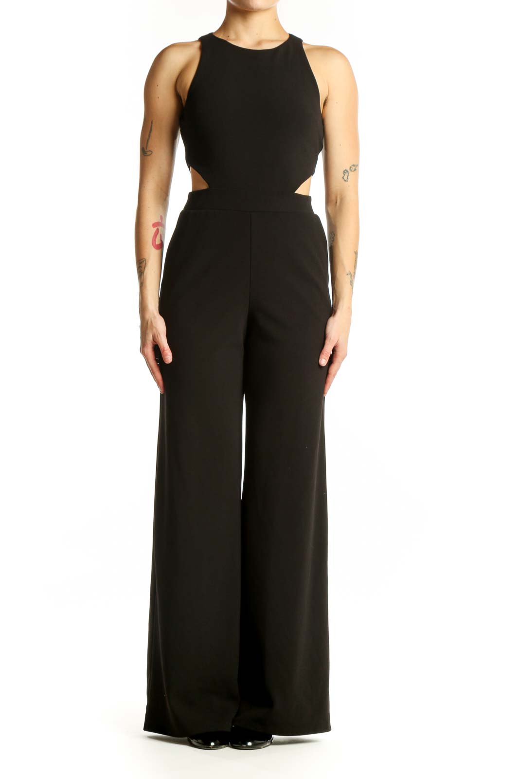Black Cutout Wide-Leg Jumpsuit Front