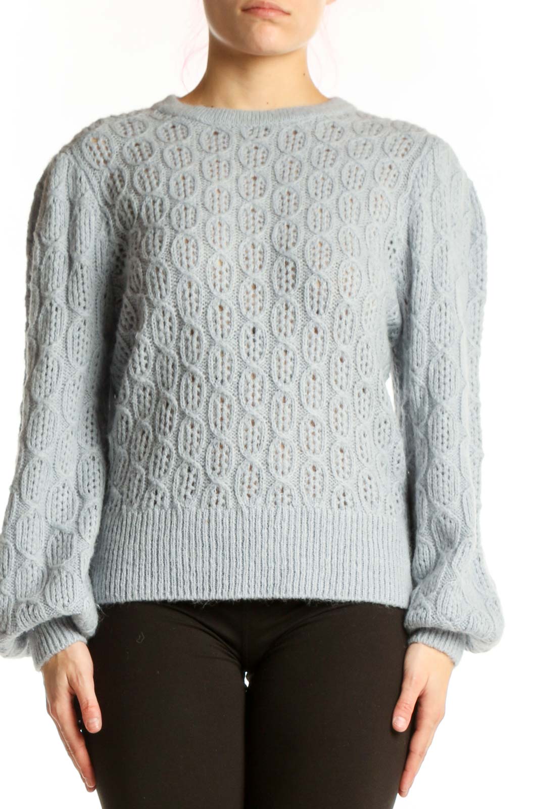 Gray Cable Knit Pullover Sweater Front