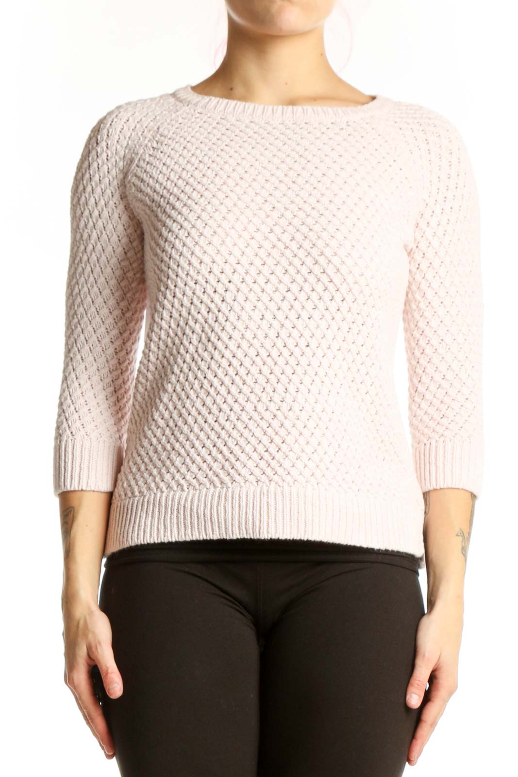 Cream Cable Knit Pullover Sweater Front