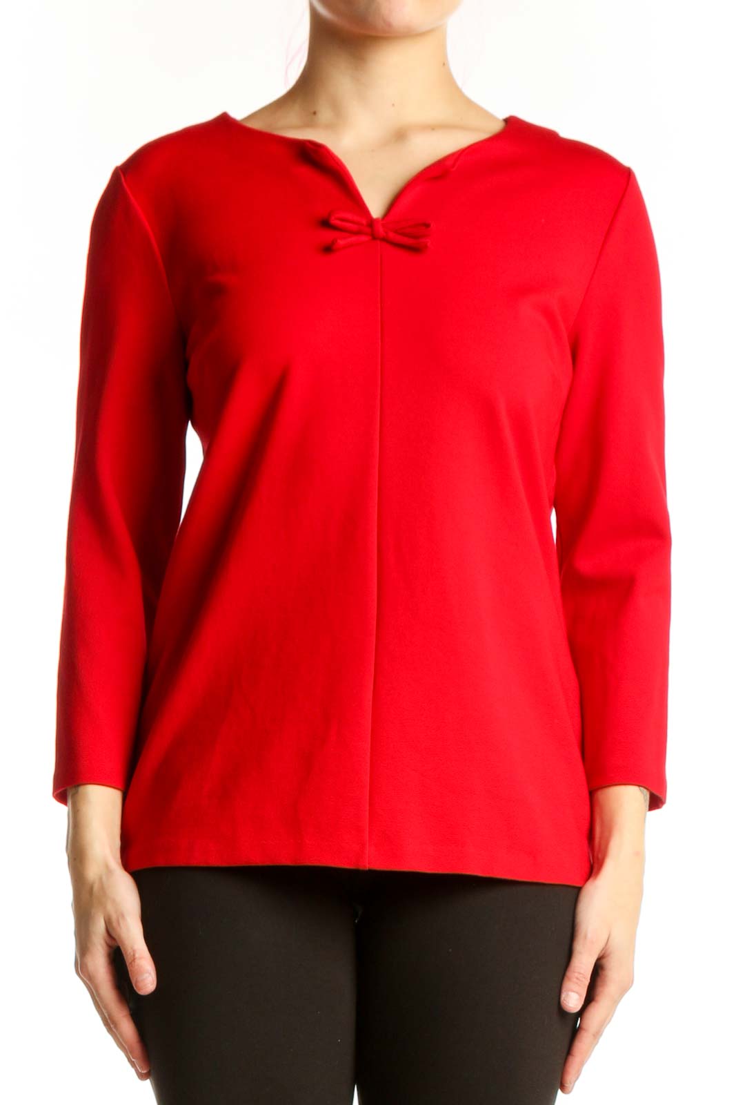 Red Bow Neck Long Sleeve Top Front