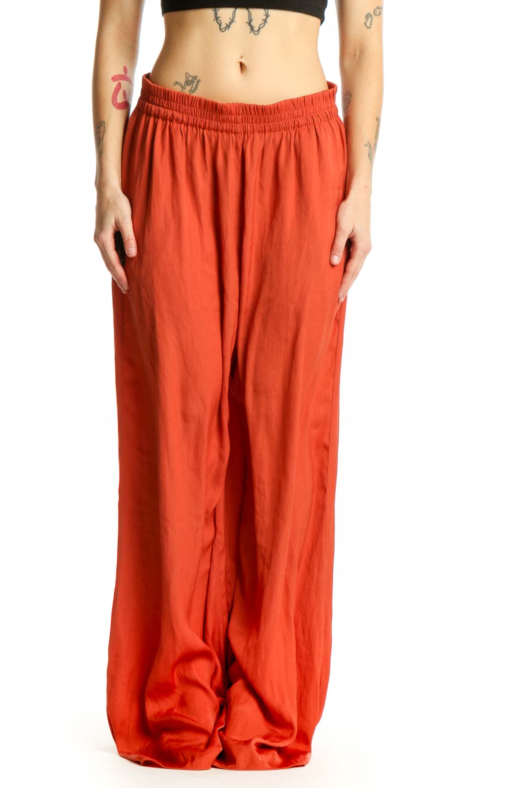 Red Harem Pants with Elastic Waistband Front