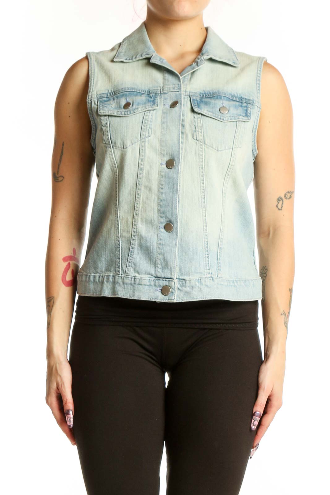 Light Blue Denim Sleeveless Vest Front