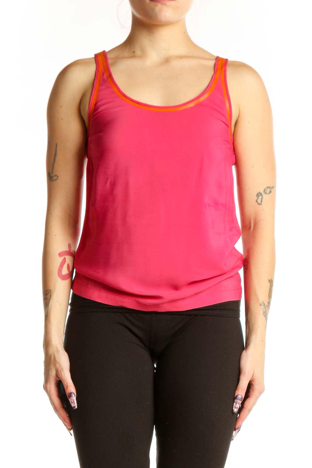 Pink Silk Acetate Tank Top Front