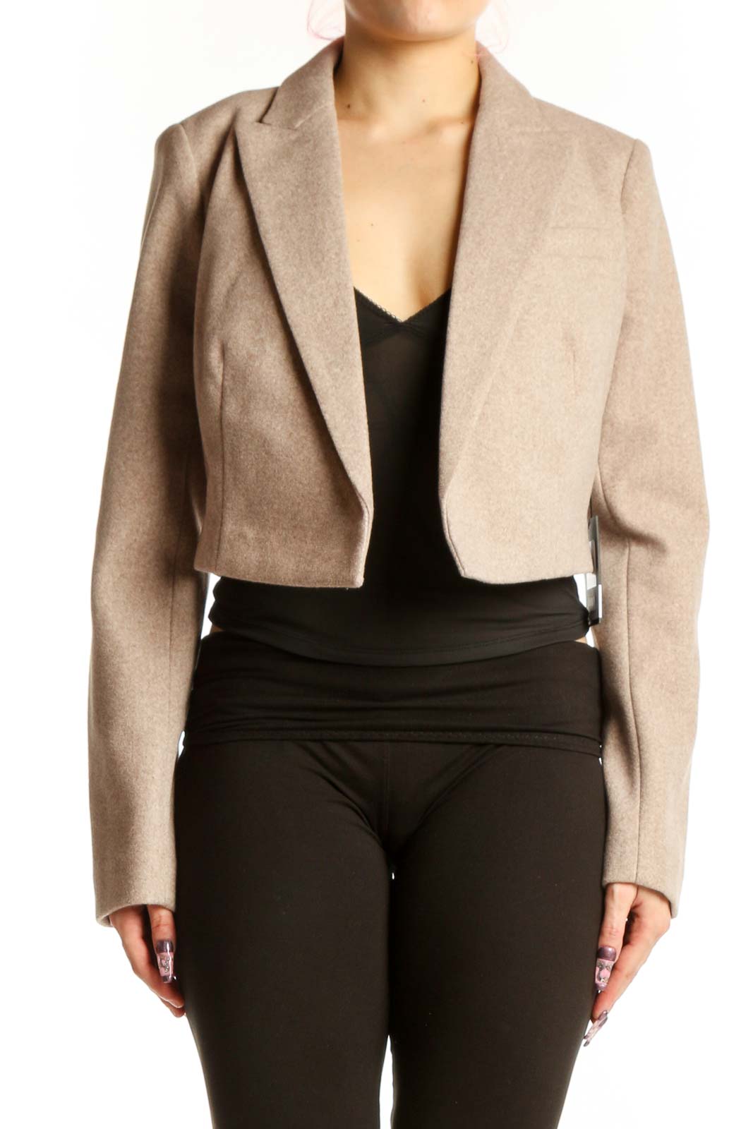 Beige Cropped Blazer Jacket Front