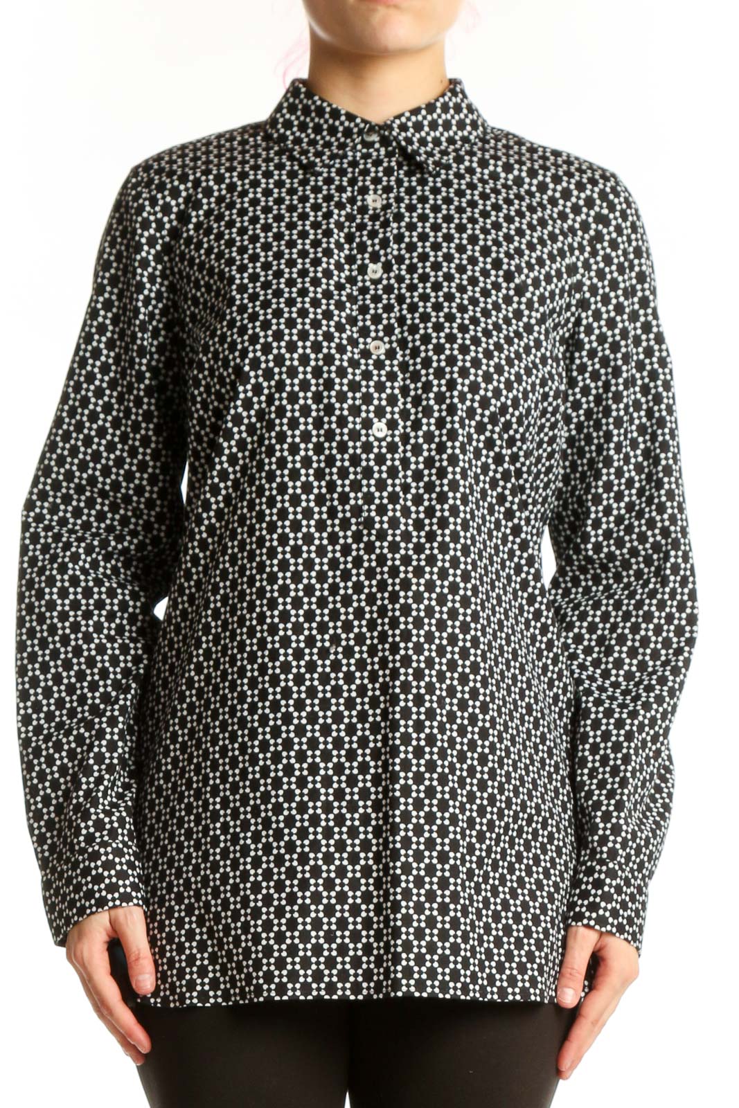Black White Geometric Print Button-Up Shirt Front
