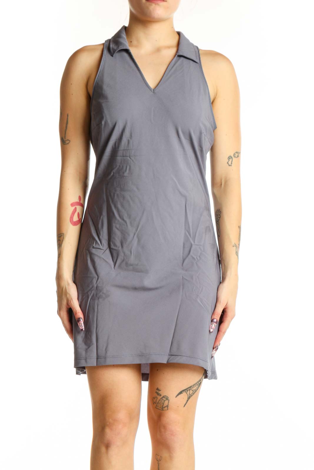 Gray Halter Activewear Performance Dress Front