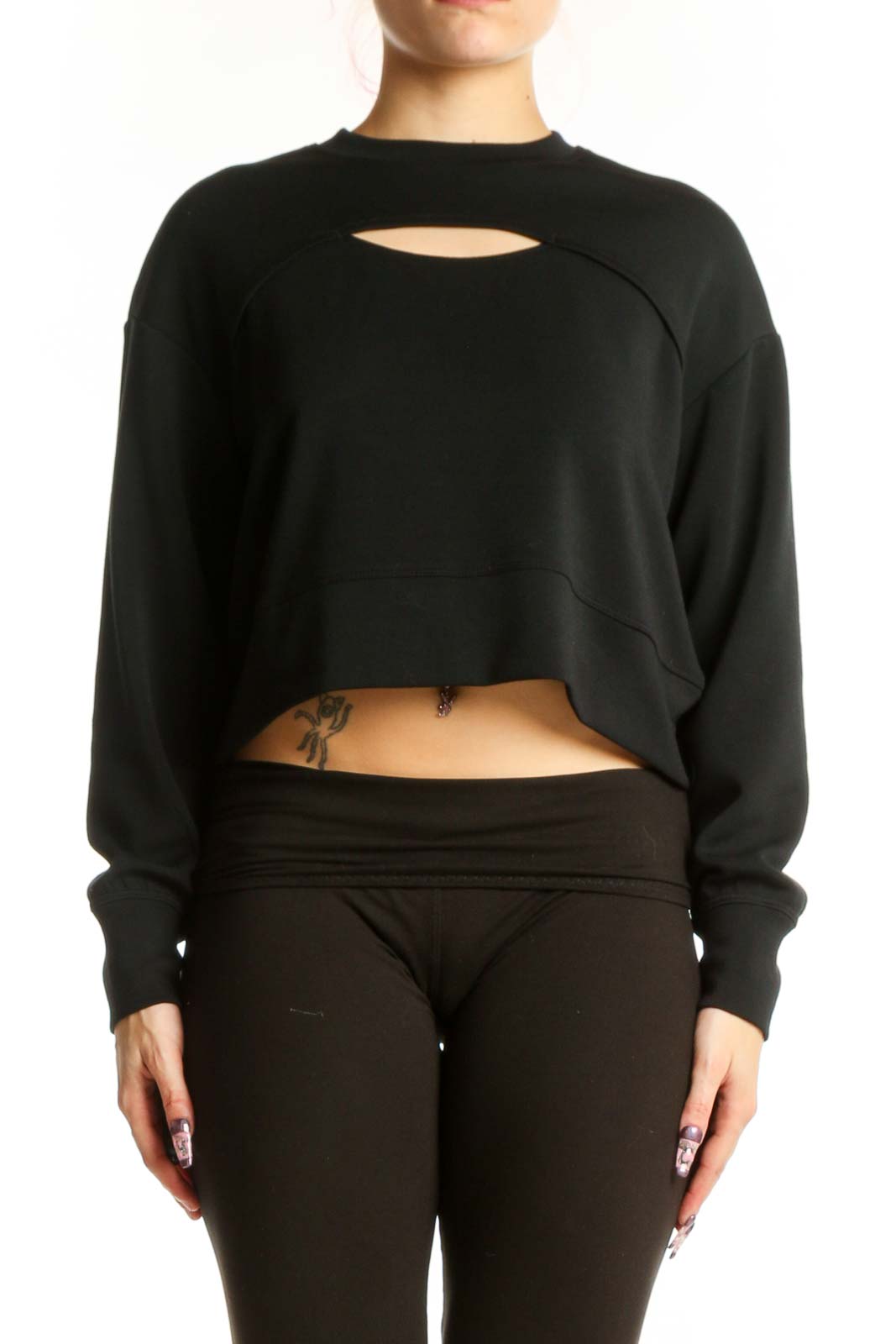 Black Cutout Crop Sweatshirt Top Front
