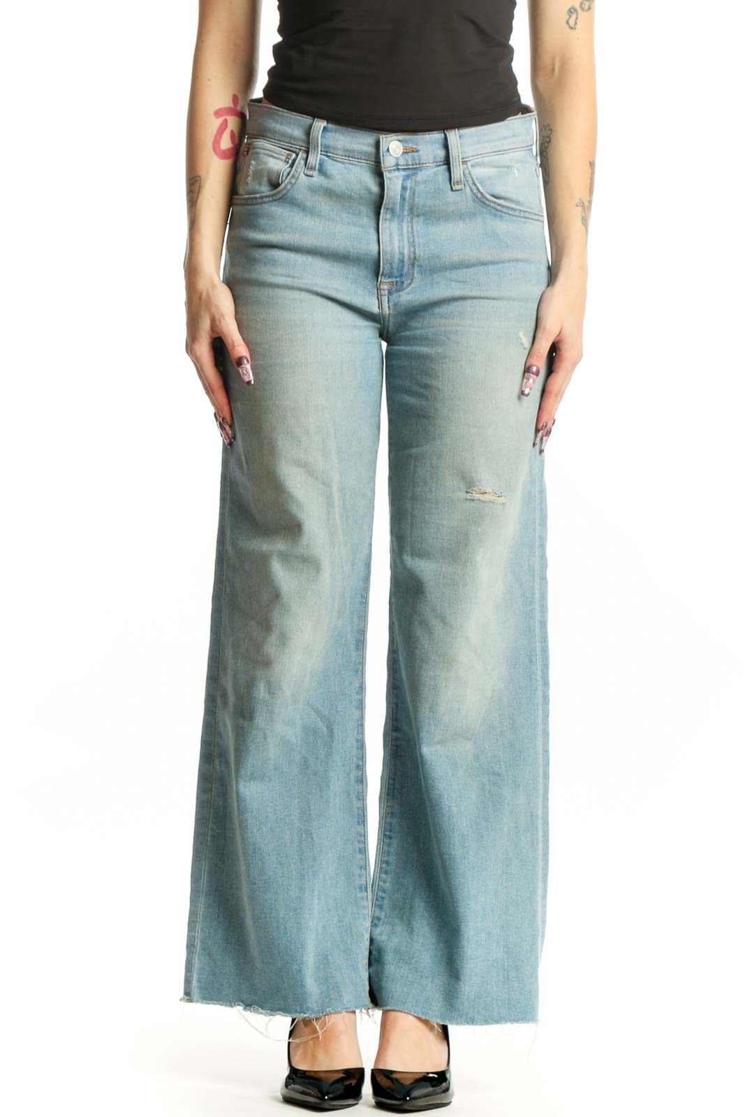 Light Blue Distressed Wide-Leg Jeans Front