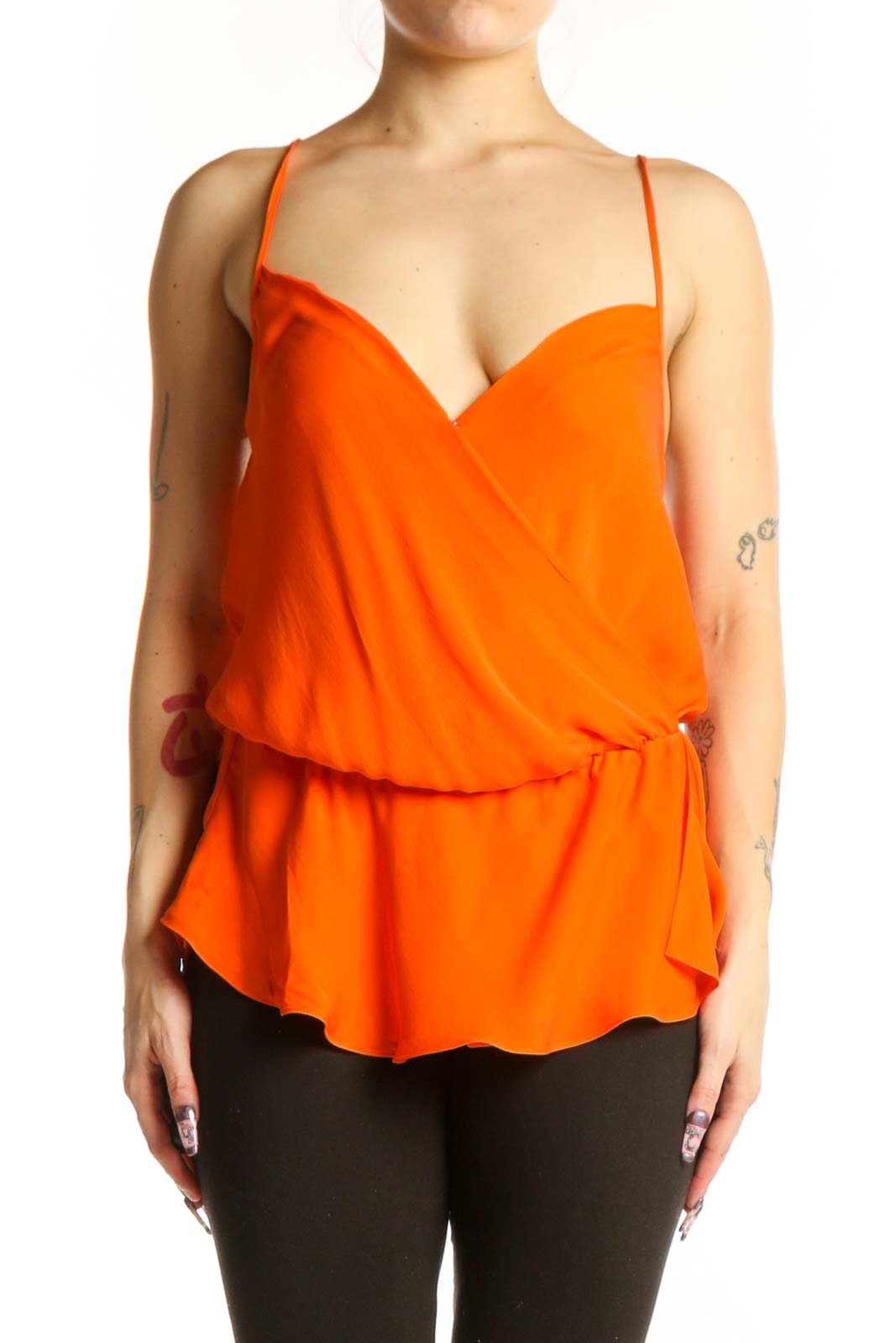 Orange Silk Wrap Camisole Top Front