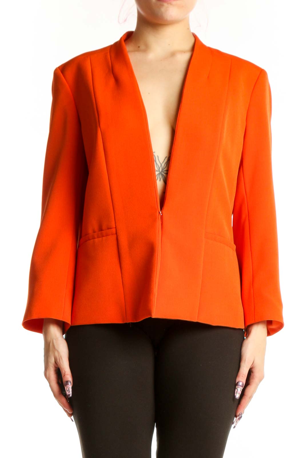 Orange Blazer Jacket with Long Sleeves Front