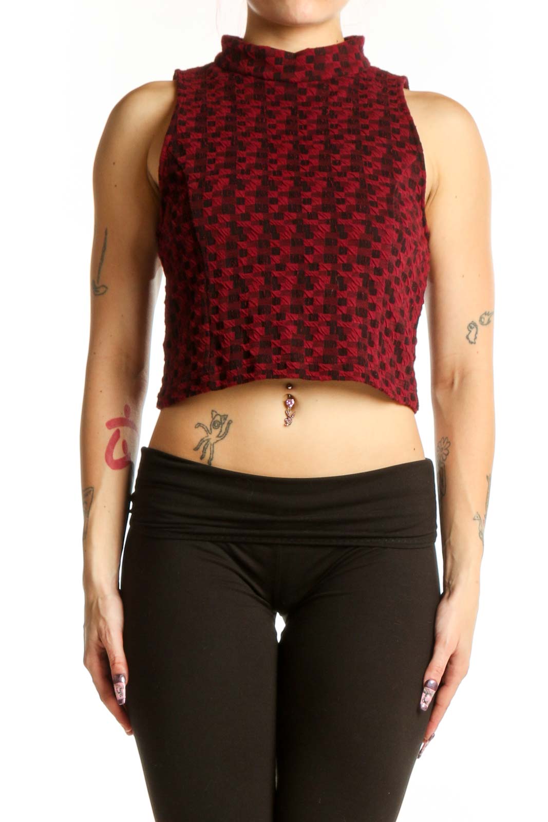 Burgundy Textured Cropped Tank Top Front