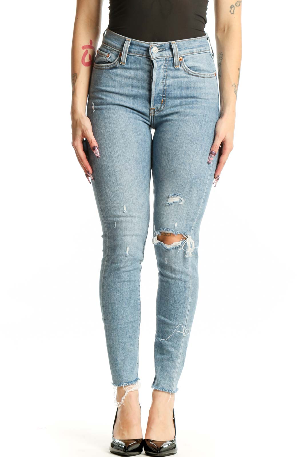Light Blue Distressed Skinny Jeans Front
