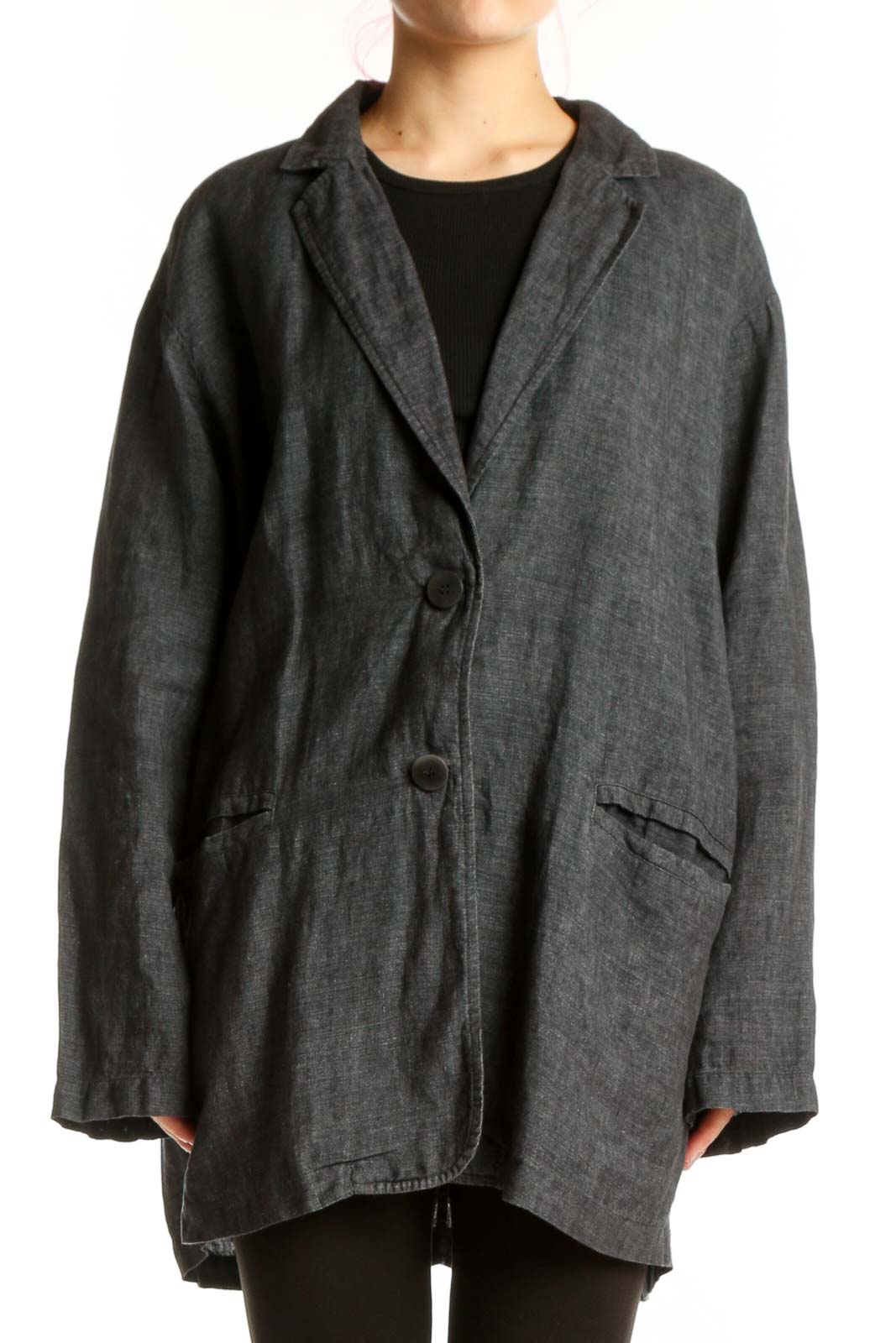 Charcoal Organic Linen Blazer Jacket Front