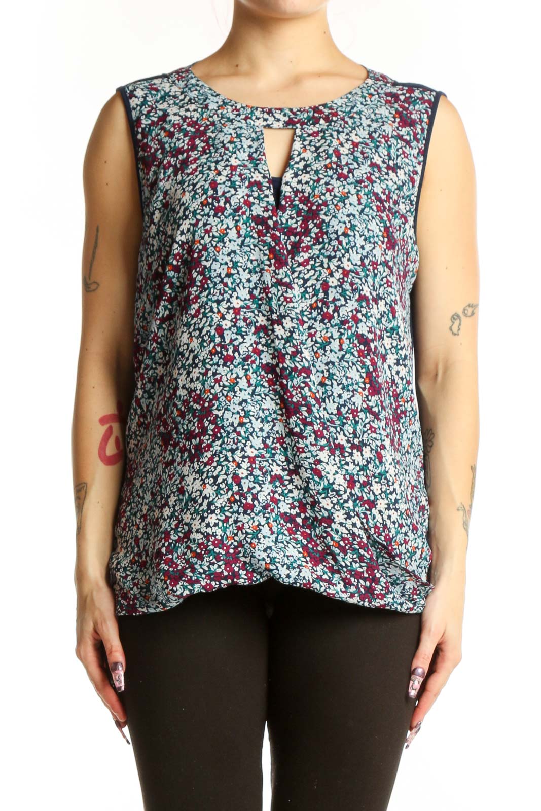 Multicolor Floral Print Sleeveless Tank Top Front