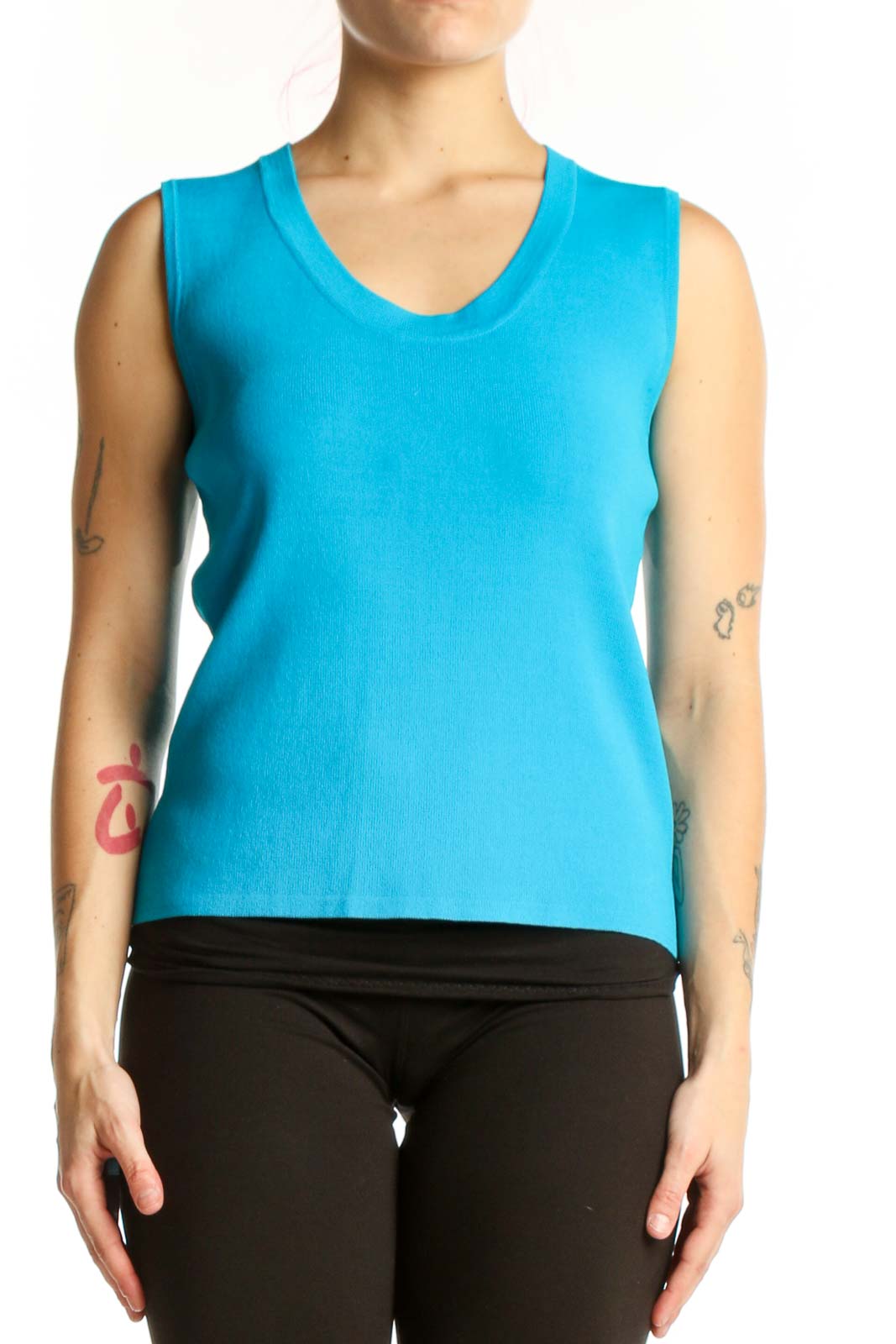 Blue V-Neck Sleeveless Tank Top Front