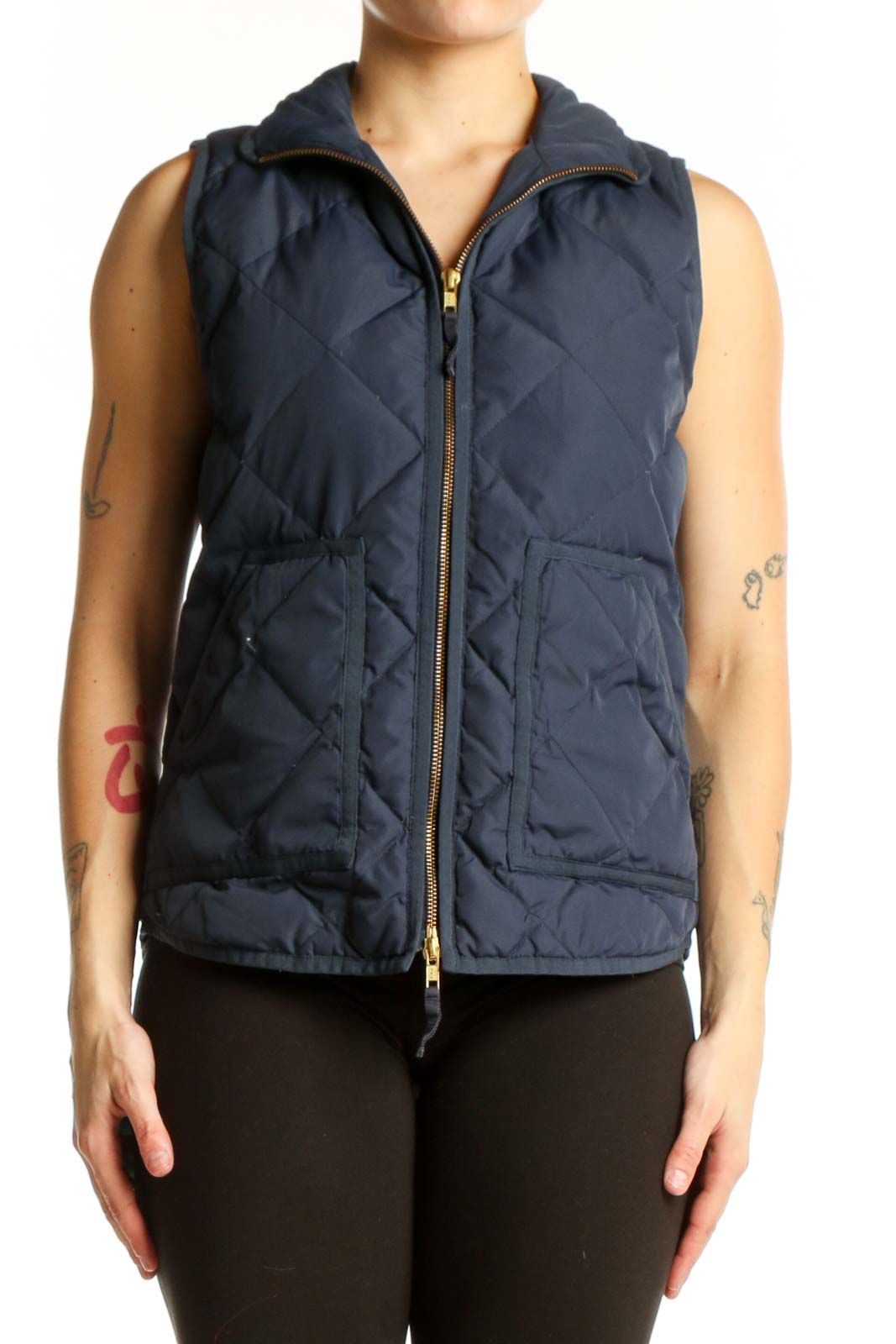 Navy Quilted Puffer Vest Front